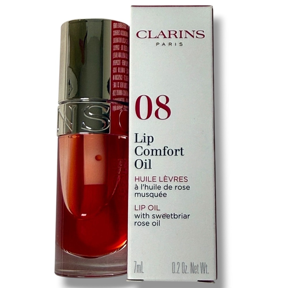 Clarins Lip Oil‎ Strawberry Plumping Hydrating Glossy Rose Comfort Oil 7ml New